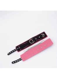Черно-розовые кожаные оковы с розовой строчкой - Crazy Handmade - купить с доставкой в Кисловодске
