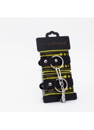 Черно-желтые кожаные наручники с жёлтой строчкой - Crazy Handmade - купить с доставкой в Кисловодске