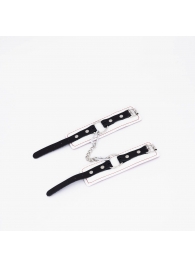 Бело-красные кожаные наручники - Crazy Handmade - купить с доставкой в Кисловодске