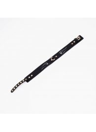 Черный кожаный ошейник с золотистой фурнитурой - Crazy Handmade - купить с доставкой в Кисловодске