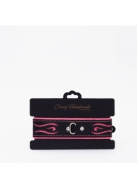 Черно-розовый кожаный ошейник с розовой строчкой - Crazy Handmade - купить с доставкой в Кисловодске