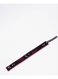 Черно-розовый кожаный ошейник с розовой строчкой - Crazy Handmade - купить с доставкой в Кисловодске