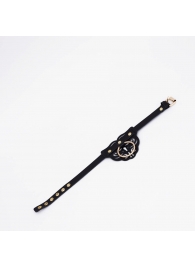 Черный фигурный кожаный ошейник с золотистой фурнитурой - Crazy Handmade - купить с доставкой в Кисловодске