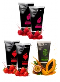 Набор из 5 съедобных лубрикантов JUJU (клубника х 2, малина х 2, тропические фрукты) - JuJu - купить с доставкой в Кисловодске