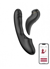 Черный вибратор с возвратно-поступательными движениями и вакуумом Fatima - 19,2 см. - BeYourLover