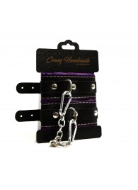 Черно-фиолетовые скругленные наручники с мягкой подкладкой - Crazy Handmade - купить с доставкой в Кисловодске