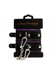 Черно-фиолетовые скругленные наручники с мягкой подкладкой - Crazy Handmade - купить с доставкой в Кисловодске