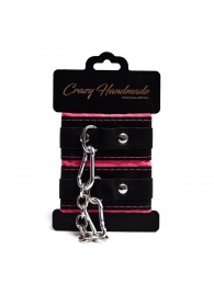 Черно-розовые скругленные наручники с мягкой подкладкой - Crazy Handmade - купить с доставкой в Кисловодске