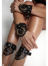 Черные кожаные оковы с резными узорами и клепками - Crazy Handmade - купить с доставкой в Кисловодске