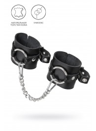 Черные наручники из толстой натуральной кожи с люверсами - Pecado - купить с доставкой в Кисловодске