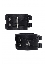 Черные кожаные оковы с двумя перекрёстными ремешками - Pecado - купить с доставкой в Кисловодске
