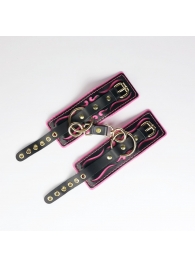Черные кожаные наручники с розовой строчкой - Crazy Handmade - купить с доставкой в Кисловодске