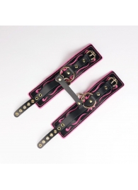 Черные кожаные оковы с розовой строчкой - Crazy Handmade - купить с доставкой в Кисловодске