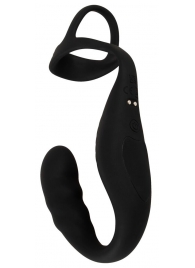 Черное эрекционное кольцо со стимуляцией промежности и анальной пробкой Cock Ring with RC Prostate Plug - Orion - в Кисловодске купить с доставкой