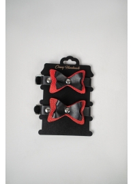 Черно-красные кожаные наручники с бантиками - Crazy Handmade - купить с доставкой в Кисловодске