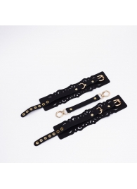 Черный кожаные оковы с узорами и золотистой фурнитурой - Crazy Handmade - купить с доставкой в Кисловодске