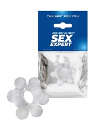 Прозрачное эрекционное кольцо с 6 стимулирующими шариками - Sex Expert - в Кисловодске купить с доставкой
