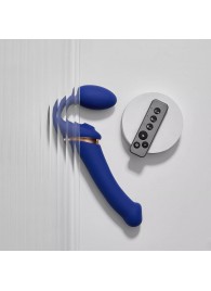 Синий безремневой страпон Multi Orgasm Bendable Strap-On size XL с клиторальной стимуляцией - Strap-on-me - купить с доставкой в Кисловодске