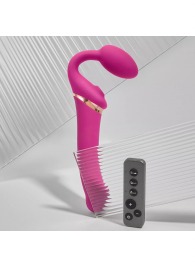 Ярко-розовый безремневой страпон Multi Orgasm Bendable Strap-On size L с клиторальной стимуляцией - Strap-on-me - купить с доставкой в Кисловодске