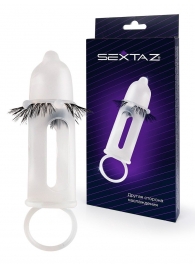 Эластичная насадка на пенис с подхватом мошонки и стимулирующими «ресничками» - Sextaz - в Кисловодске купить с доставкой