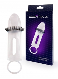 Закрытая насадка на пенис с подхватом мошонки и стимулирующими «ресничками» - Sextaz - в Кисловодске купить с доставкой