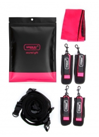 Черно-розовый эротический набор: фиксатор, оковы, наручники, повязка - Erokay - купить с доставкой в Кисловодске