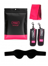 Черно-розовый эротический набор: маска, наручники и повязка - Erokay - купить с доставкой в Кисловодске