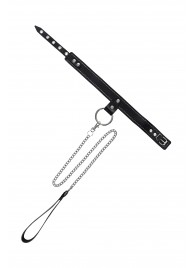 Черный узкий однослойный ошейник с серебристым поводком-цепочкой - Pecado - купить с доставкой в Кисловодске