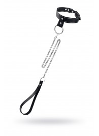 Черный узкий однослойный ошейник с серебристым поводком-цепочкой - Pecado - купить с доставкой в Кисловодске