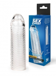 Прозрачная закрытая насадка на пенис с ребрышками - 16 см. - Sex Expert - в Кисловодске купить с доставкой