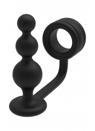 Черное эрекционное кольцо с анальной елочкой Cockring With Beaded Anal Plug - Dream Toys - в Кисловодске купить с доставкой