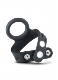 Черное эрекционное кольцо с подхватом мошонки на кнопках VS6 - Blush Novelties - в Кисловодске купить с доставкой