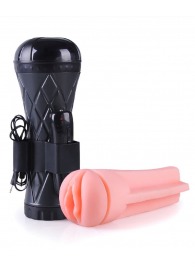 Телесный мастурбатор-вагина в черной колбе с вибрацией - Boys of Toys - в Кисловодске купить с доставкой