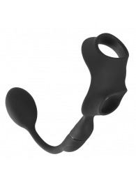 Черное виброкольцо с анальной пробкой Cock Ring with RC Butt Plug - Orion - в Кисловодске купить с доставкой
