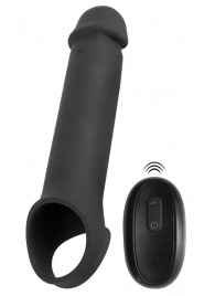 Черная вибронасадка для пениса с хомутом для мошонки и пультом ДУ Remote Controlled Penis Extension - Orion - в Кисловодске купить с доставкой