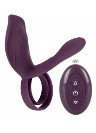 Фиолетовая насадка на член с клиторальным отростком и пультом ДУ RC Couple’s Vibrator 2 - Orion - в Кисловодске купить с доставкой