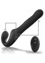 Черный безремневой страпон с вибрацией и возвратно-поступательными движениями - 24 см. - Ibiza - купить с доставкой в Кисловодске