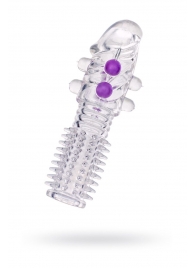 Гелевая прозрачная насадка с шариками и шипами - 14 см. - Toyfa Basic - в Кисловодске купить с доставкой