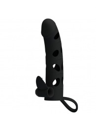 Чёрная закрытая насадка на пенис с вибрацией - 15,2 см. - Baile - в Кисловодске купить с доставкой