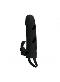 Чёрная насадка с клиторальным вибростимулятором и закрытой головкой - 14 см. - Baile - в Кисловодске купить с доставкой