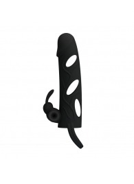 Чёрная насадка с клиторальным вибростимулятором и закрытой головкой - 14 см. - Baile - в Кисловодске купить с доставкой