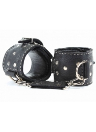 Чёрные кожаные наручники с крупной строчкой - БДСМ Арсенал - купить с доставкой в Кисловодске