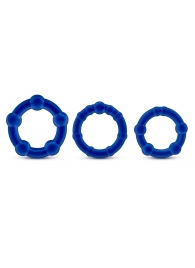 Набор из 3 синих эрекционных колец Stay Hard Beaded Cockrings - Blush Novelties - в Кисловодске купить с доставкой