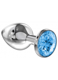 Большая серебристая анальная пробка Diamond Light blue Sparkle Large с голубым кристаллом - 8 см. - Lola Games - купить с доставкой в Кисловодске
