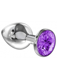 Большая серебристая анальная пробка Diamond Purple Sparkle Large с фиолетовым кристаллом - 8 см. - Lola Games - купить с доставкой в Кисловодске
