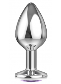Малая серебристая анальная пробка Diamond Purple Sparkle Small с фиолетовым кристаллом - 7 см. - Lola Games - купить с доставкой в Кисловодске