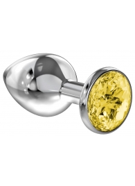 Большая серебристая анальная пробка Diamond Yellow Sparkle Large с жёлтым кристаллом - 8 см. - Lola Games - купить с доставкой в Кисловодске