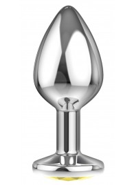 Малая серебристая анальная пробка Diamond Yellow Sparkle Small с жёлтым кристаллом - 7 см. - Lola Games - купить с доставкой в Кисловодске