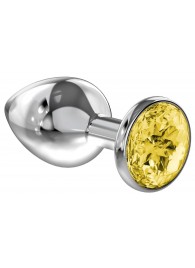Малая серебристая анальная пробка Diamond Yellow Sparkle Small с жёлтым кристаллом - 7 см. - Lola Games - купить с доставкой в Кисловодске
