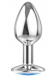 Малая серебристая анальная пробка Diamond Light blue Sparkle Small с голубым кристаллом - 7 см. - Lola Games - купить с доставкой в Кисловодске